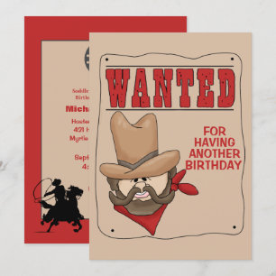Funny Red Beige Wanted Poster Birthday Invitation
