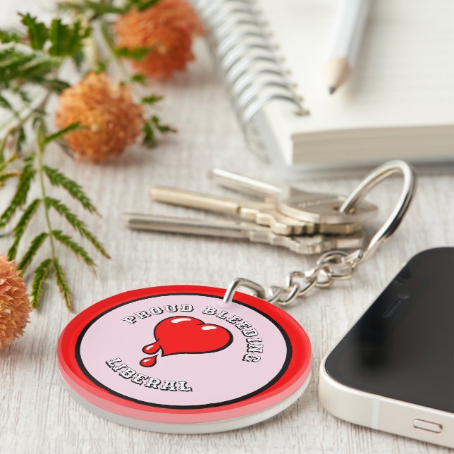 Funny Red Bleeding Heart Liberal Pop Art Key Ring (Front Right)