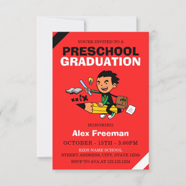 Funny Red Boy Preschool Graduation Invitation (Front)