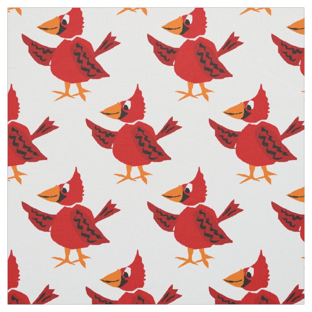 Funny Red Cardinal Bird Artwork Fabric (Swatch)