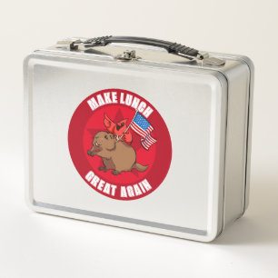 Funny Red Cardinal Make Lunch Great Again Cartoon Metal Lunch Box