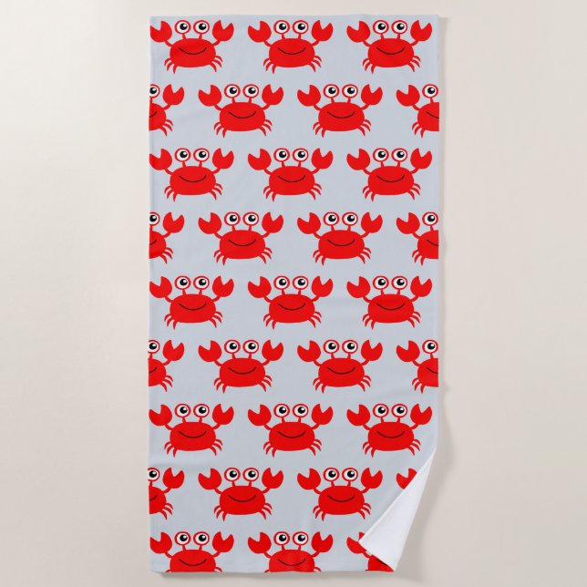 Funny Red Cartoon Crab Beach Pattern Kids Colours Beach Towel (Front)