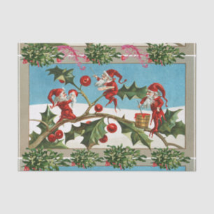 FUNNY RED CHRISTMAS ELVES,HOLLYBERRIES,MISTLETOES TISSUE PAPER