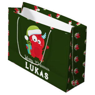 Funny Red Christmas Monster Kids Holiday Large Gift Bag