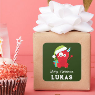 Funny Red Christmas Monster Kids Holiday Square Sticker
