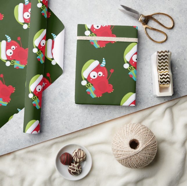 Funny Red Christmas Monster Kids Holiday Wrapping Paper (Crafts)