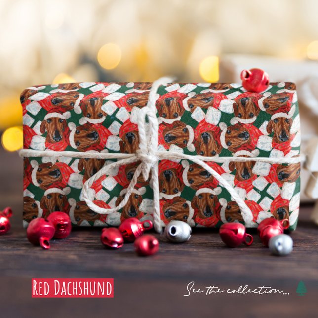 Funny Red Dachshund Christmas Pattern Wrapping Paper (Creator Uploaded)