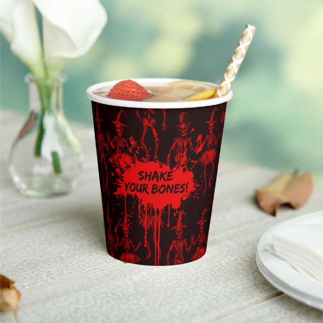 Funny Red Dancing Skeletons Halloween Pattern Paper Cups (Insitu)