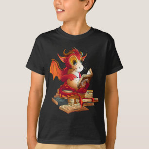 Funny red dragon reading books librarian dragon T-Shirt