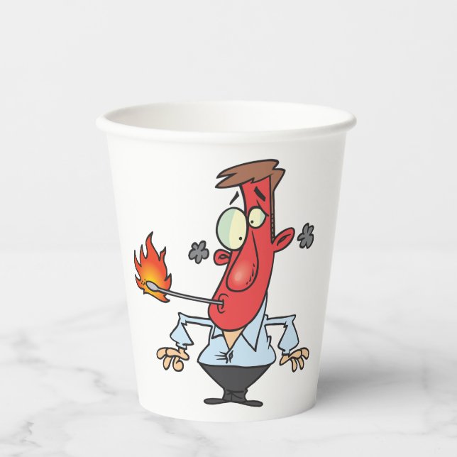 Funny Red Face Man with Thermometer Fever Paper Cups (Front)