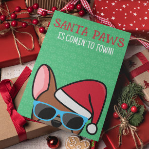 Funny Red Fawn French Bulldog Santa Paws Christmas Card