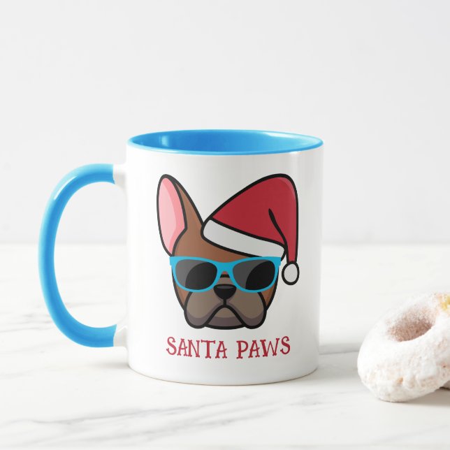 Funny Red Fawn Frenchie Santa Paws Christmas Mug (With Donut)