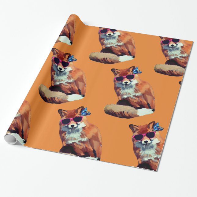 Funny Red Fox Art Wrapping Paper (Unrolled)
