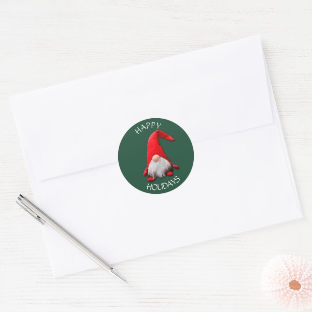 Funny Red Gnome Christmas Classic Round Sticker (Envelope)