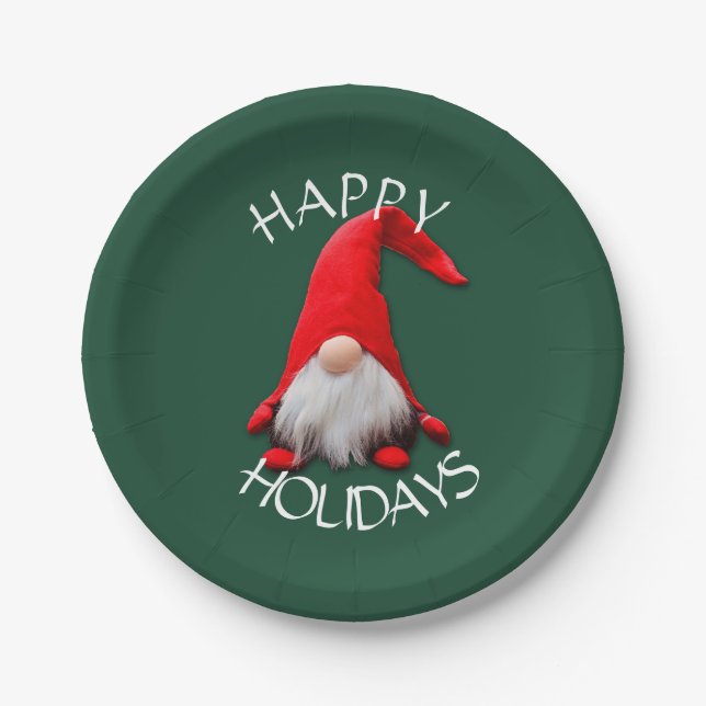 Funny Red Gnome Christmas Paper Plate (Front)