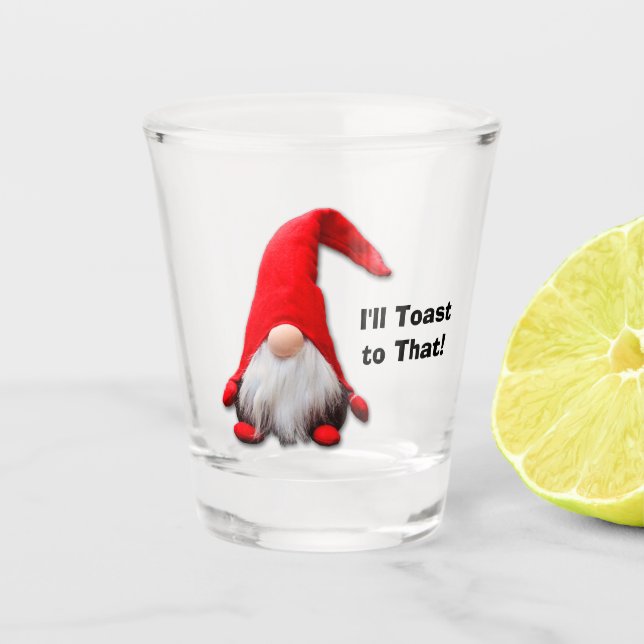Funny Red Gnome Christmas Toast Shot Glass (Front)