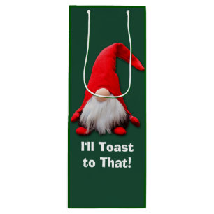 Funny Red Gnome Christmas Toast Wine Gift Bag