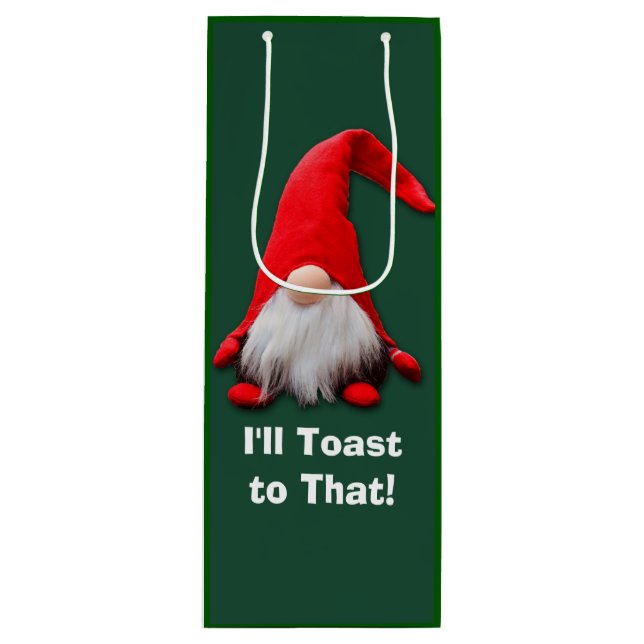 Funny Red Gnome Christmas Toast Wine Gift Bag (Front)