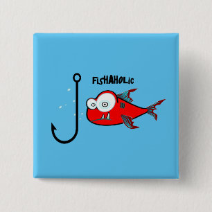 Funny Red Graphic Fishaholic Mens Design 15 Cm Square Badge