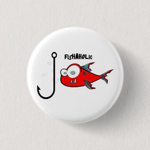 Funny Red Graphic Fishaholic Mens Design 3 Cm Round Badge