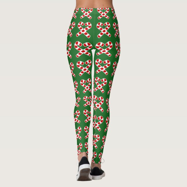 Funny red & green Christmas elf candycane leggings (Back)