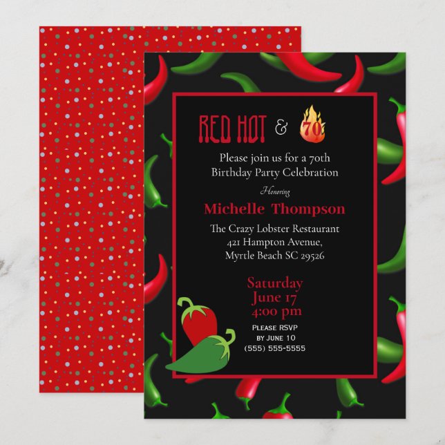 Funny Red Green Hot Peppers Birthday Invitation (Front/Back)