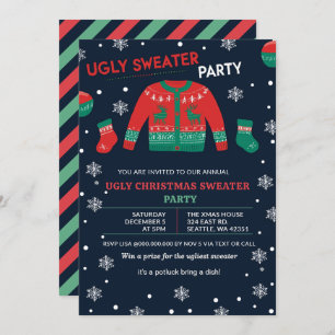 Funny Red Green Ugly Christmas Sweater Party Invitation