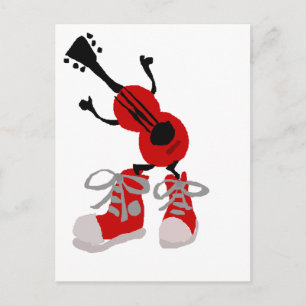 Funny Red Guitar in Red Sneakers Design Postcard