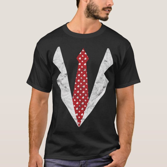 Funny Red Heart Tie With Blazer Costume Gift Valen T-Shirt (Front)