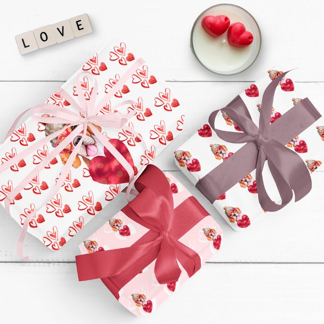 Funny Red Hearts Beagle Dog Lover Valentine's Gift Wrapping Paper Sheet (Creator Uploaded)