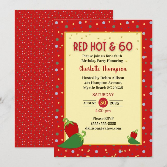 Funny Red Hot 60th  Birthday Invitations (Front/Back)