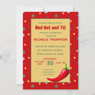 Funny Red Hot 70th Birthday Invitations