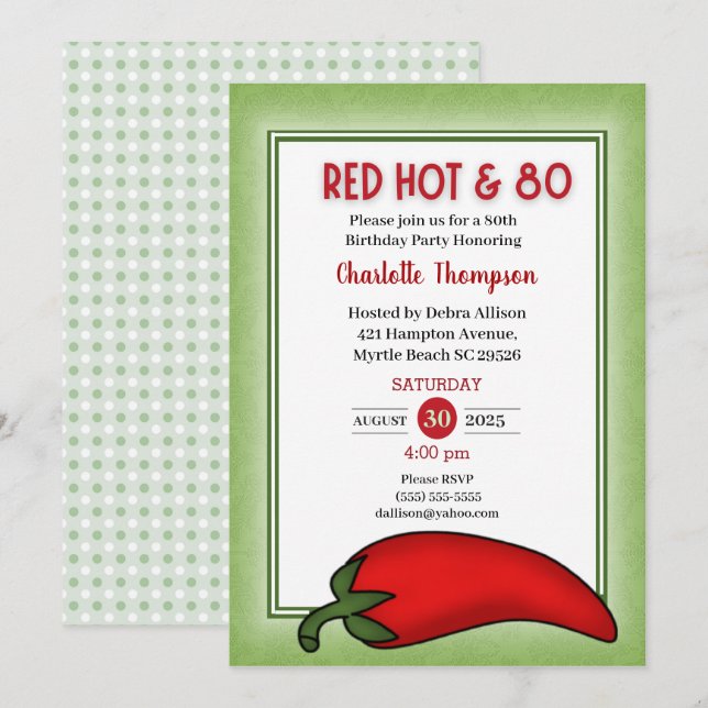 Funny Red Hot 80th  Birthday Invitations (Front/Back)