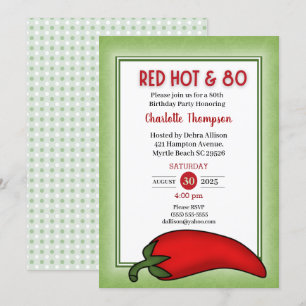 Funny Red Hot 80th  Birthday Invitations