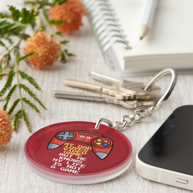 Funny Red Joystick Father's Day Greeting Key Ring (Front Right)