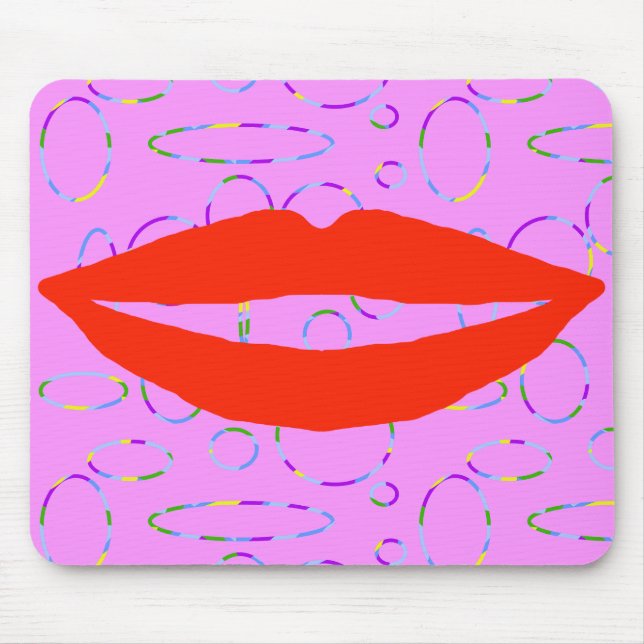 Funny Red Lips Circles Loops Mouse Mat (Front)