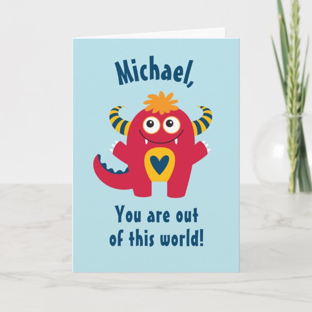 Funny Red Monster Happy Valentines Day Note Card (Front)