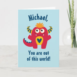 Funny Red Monster Happy Valentines Day Note Card