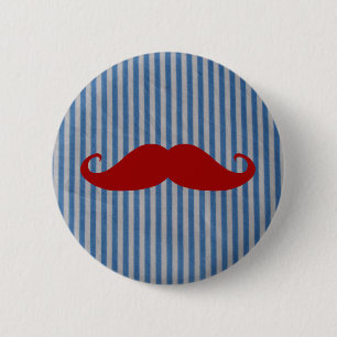 Funny Red Moustache And Blue White Stripes 6 Cm Round Badge