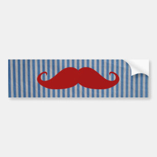 Funny Red Moustache And Blue White Stripes Bumper Sticker