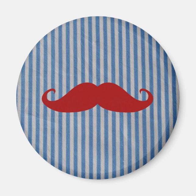 Funny Red Moustache And Blue White Stripes Magnet (Front)