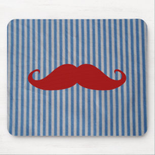 Funny Red Moustache And Blue White Stripes Mouse Mat