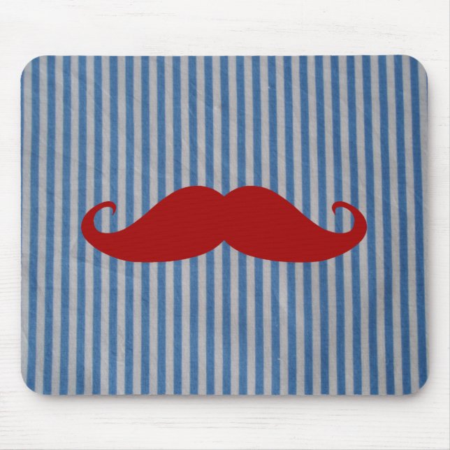 Funny Red Moustache And Blue White Stripes Mouse Mat (Front)