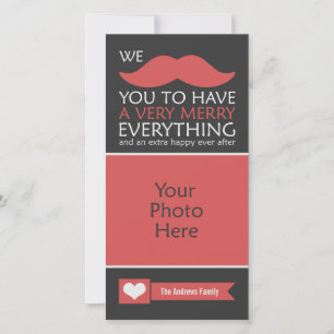 Funny Red Moustache Christmas Photo Holiday Card