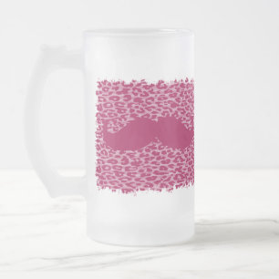 Funny red moustache on leopard print frosted glass beer mug