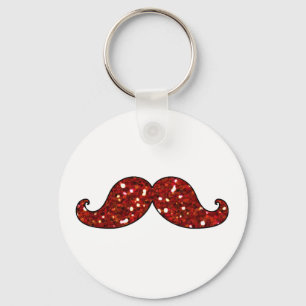 FUNNY RED MUSTACHE PRINTED GLITTER KEY RING