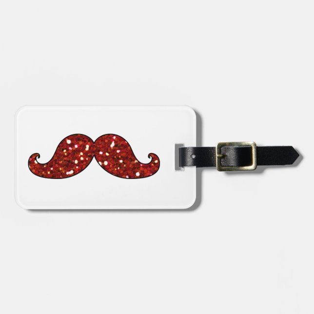 FUNNY RED MUSTACHE PRINTED GLITTER LUGGAGE TAG (Front Horizontal)