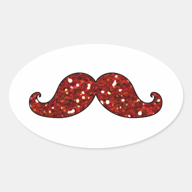 FUNNY RED MUSTACHE PRINTED GLITTER OVAL STICKER (Front)