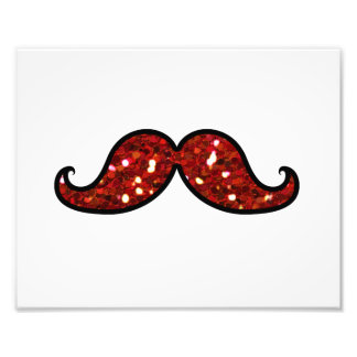 FUNNY RED MUSTACHE PRINTED GLITTER PHOTO PRINT