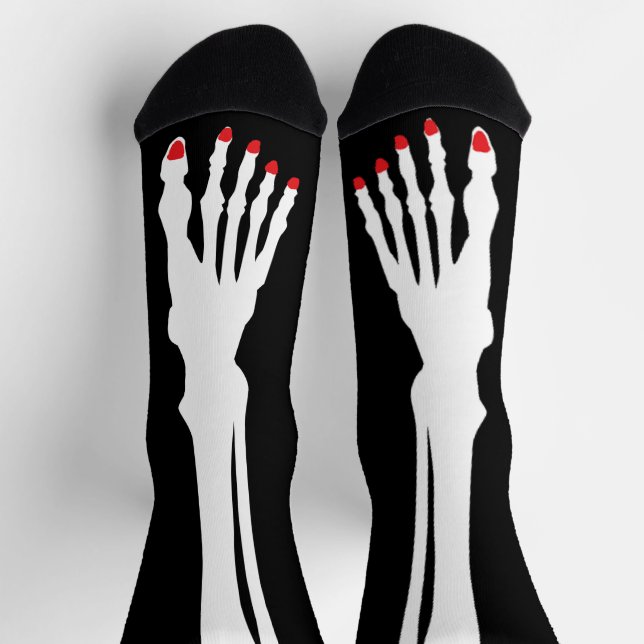 Funny Red nail Skeleton leg Halloween Party  Socks (Top)